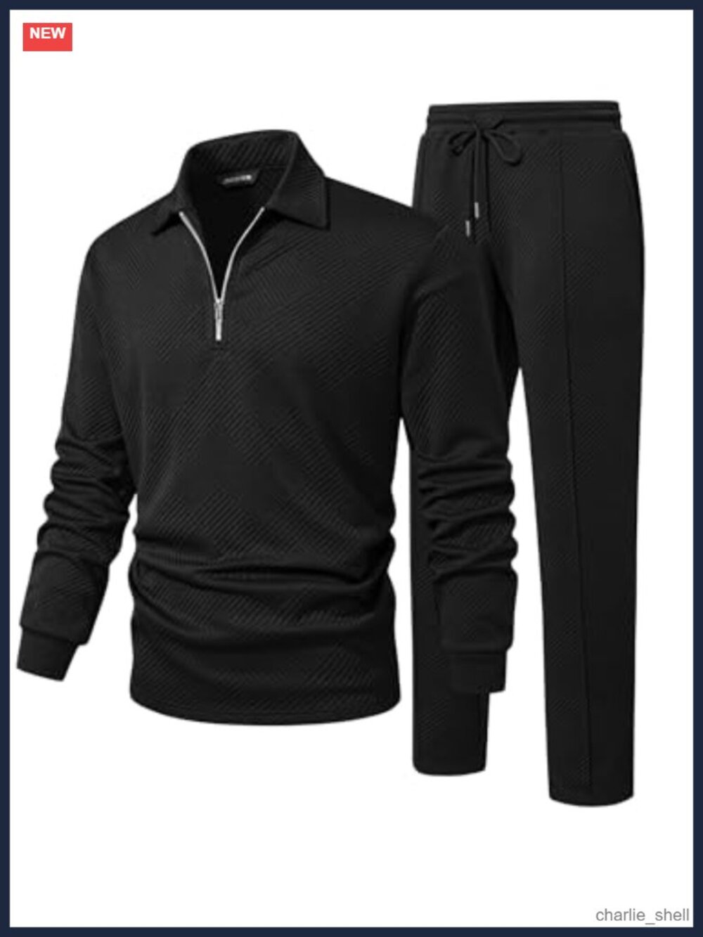 Men's 2 Piece Jogger Tracksuit Set Quarter Zip Polo Long Sleeve Athletic